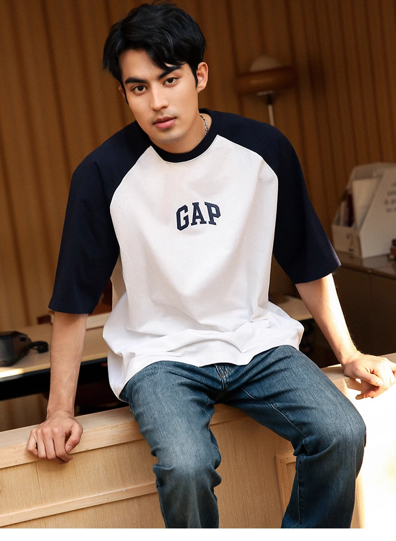 Gap 盖璞 2024夏新款男女同款撞色插肩袖短袖T恤 544461 多色 99元包邮 值值值-买手聚集的地方