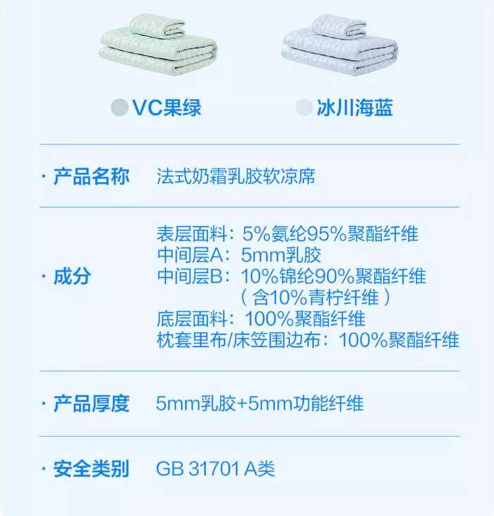 网易严选 A类可水洗法式乳霜乳胶抑菌凉席（含凉席+枕套） 129元起包邮 值值值-买手聚集的地方