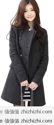 亿品 韩版小立领气质修身毛呢大衣（灰色） 京东商城网购价格￥99包邮