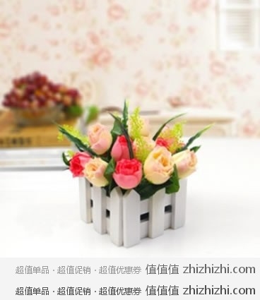 实用情人节礼物：潇品 光触媒除甲醛 除味 防尘免打理绢花-栅栏卷边玫  京东商城价格69元 包邮