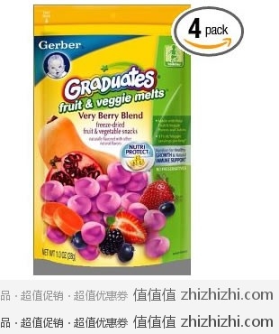 嘉宝Gerber 宝宝营养水果蔬菜酸奶溶豆28g*4袋 美国亚马逊价格＄10.64