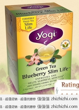 温和瘦身！Yogi Tea 瑜伽有机瘦身绿茶(蓝莓味) 16茶包*6盒 美国亚马逊$15.20