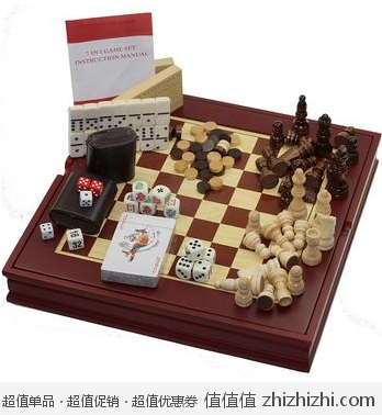 实木国际象棋 多米诺骨牌等 七合一游戏宝盒 京东商城79包邮