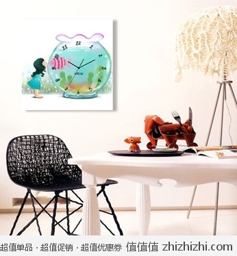 琪特 时尚装饰画钟 么么鱼-35*35CM 京东商城价格39 包邮 