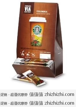 惊爆价：星巴克Starbucks VIA 哥伦比亚 速溶咖啡 3.3g*18包 美国 Amazon 7.39美元