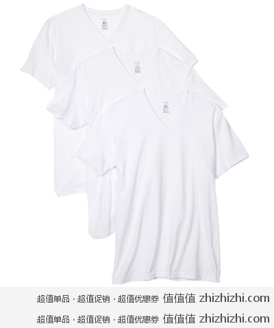 Calvin Klein 男式纯棉白色V领T恤3条装 美国 Amazon 22.23美元 