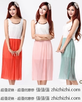 白菜价：2012夏季新款韩版甜美糖果百褶背心裙连衣裙 淘宝网9.9包邮