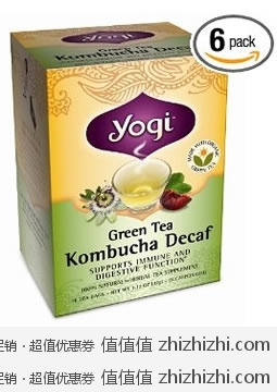 Yogi Teas 瑜伽有机红茶菌绿茶 6盒装（16包/盒，共96包）美国Amazon SS后$11.42（每包0.76元人民币）