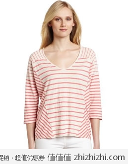 超值！Calvin Klein 女士粉色条纹中袖T恤 美国Amazon3.1折后$15.53 海淘到手约￥149