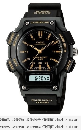 卡西欧Casio AQ150W-1EV 运动双显防水男表 美国Amazon历史最低$25.43（￥160）
