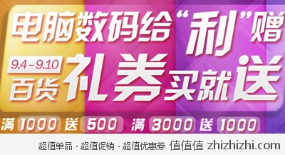 京东商城：给力促销第二波 电脑数码给“利”赠 买就送百货礼券 