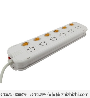 突破 插座 （TOP） TZ-Q0916K6 六联 3米线长 带过载 （白色） 京东商城价格49 包邮