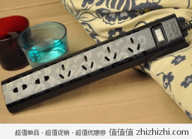 MAYA 玛雅 R622P-B 6位总控<font color=#ff6600> 防雷防涌</font>艺术插座 黑色 1.8米 易迅网北京仓价格29.9