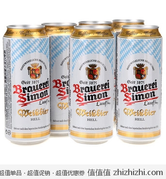 德国 Kaisersimon 凯撒西蒙小麦白啤酒500ml*6听 京东商城价格39.9 包邮