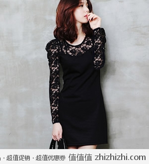 2012秋装新品韩版黑色蕾丝显瘦大码长袖修身女装 天猫39.6包邮