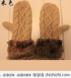 冬季可爱麻花挂脖保暖女士仿兔毛半指连全指针织毛线手套 天猫18.05包邮 另送10元店铺优惠券
