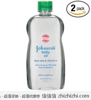 超值！强生 Johnson 宝宝润肤油，富含丰富维生素E和芦荟精华素 2瓶装 （20oz/瓶 约591ml/瓶，美国Amazon SS后$6.19
