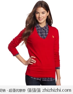 抢！美国马球协会 U.S.POLO.ASSN. 女士百搭V领毛衣 美国Amazon$19.99 海淘到手约￥175