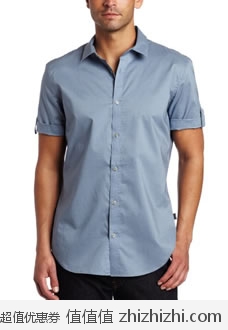 抢！Calvin Klein 男士纯棉短袖衬衫 亮蓝款美国Amazon$19.58 海淘到手约￥172