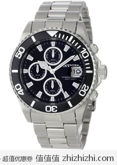 超值！因维克塔 Invicta 1003 男士不锈钢三眼计时石英腕表 美国Amazon$92.07 海淘到手约￥624 国内代购价￥1100+
