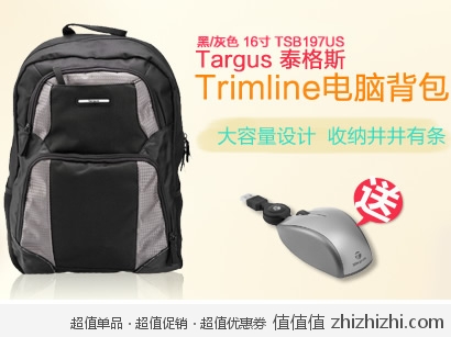 泰格斯 Targus TSB197US 16寸笔记本电脑背包（黑/灰色） 新蛋网团购价格119，送泰格斯鼠标！