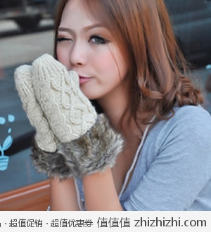 女士冬季韩版加厚挂脖毛线手套 天猫9.9包邮