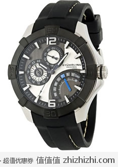超值！Stuhrling Original 64.332D613 男士个性硅胶表带三眼石英腕表，美国Amazon $169，海淘到手约￥1129