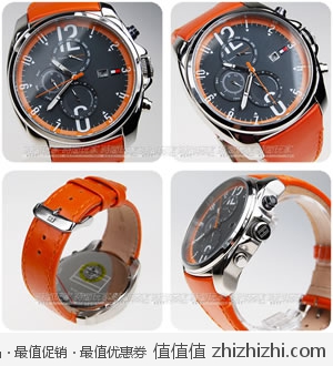 超值！汤米·希尔费格 Tommy Hilfiger 1790842 男士不锈钢真皮三眼石英腕表，美国Amazon $98.98，海淘到手约￥667