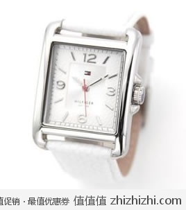 汤米·希尔费格 Tommy Hilfiger 1781197 女士白色真皮不锈钢石英腕表，美国Amazon $59.93，海淘到手约￥423 