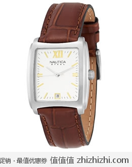 诺帝卡 Nautica N07545 男士真皮不锈钢石英腕表，美国Amazon $49，海淘到手约￥355