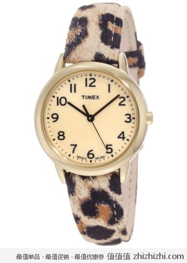 全五星好评！天美时 Timex T2N966 女士豹纹真皮表带石英腕表，美国Amazon $34，海淘到手约￥262