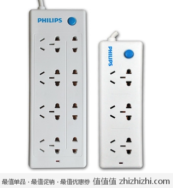 飞利浦（Philips）8位+3位 一体芯总控插座经济套装 京东59包邮