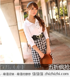 9魅女式翻领拼接格子少女连衣裙 淘宝网29包邮