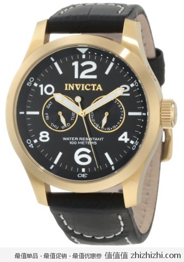 五星！因维克塔 Invicta 10491 男士真皮不锈钢石英腕表，美国Amazon $59.99，海淘到手约￥424
