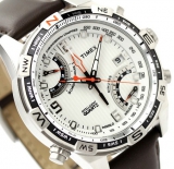 天美时 Timex T49866 男士真皮不锈钢飞返计时夜光石英腕表，美国Amazon $84.19，海淘到手约￥569