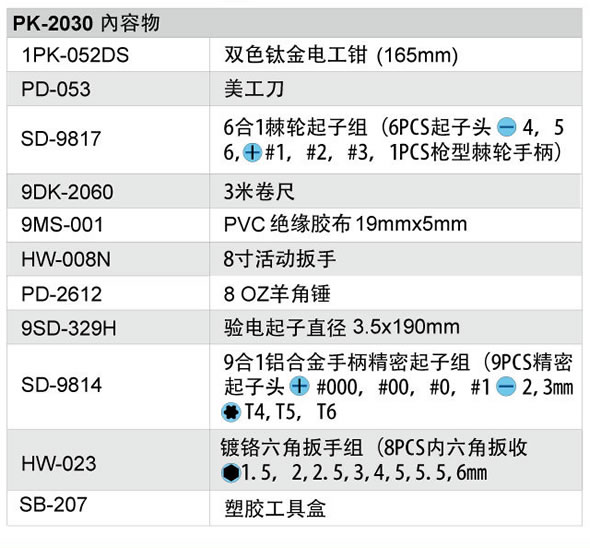 宝工PK-2030家用工具组套