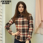康得赛斯（KANDSES） 秋冬女士韩版修身格子长袖衬衫/磨毛衬衫 天猫拍下价格19包邮
