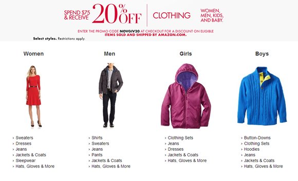 秋冬服饰满$75额外8折