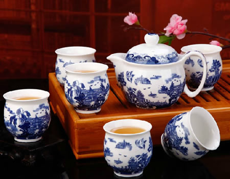 序强陶瓷双层高档茶具套装