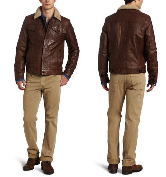 Levi's男士真皮机车皮衣夹克