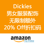 Amazon：Dickies 男女服装配饰 <span class='ys'>无限制额外8折</span>