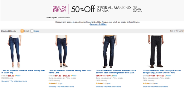 7 For All Mankind男女牛仔裤50% Off