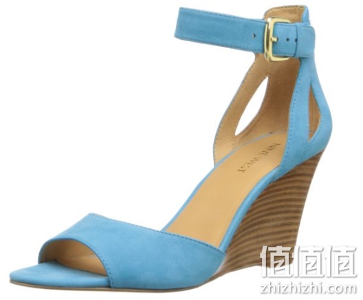 Nine West 玖熙 Floyd 女式真皮踝带坡跟凉鞋