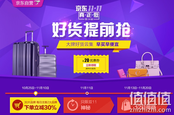 京东11.11箱包满99减20