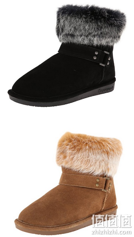 BEARPAW 熊掌 Tigris 女士兔毛领真皮短款雪地靴