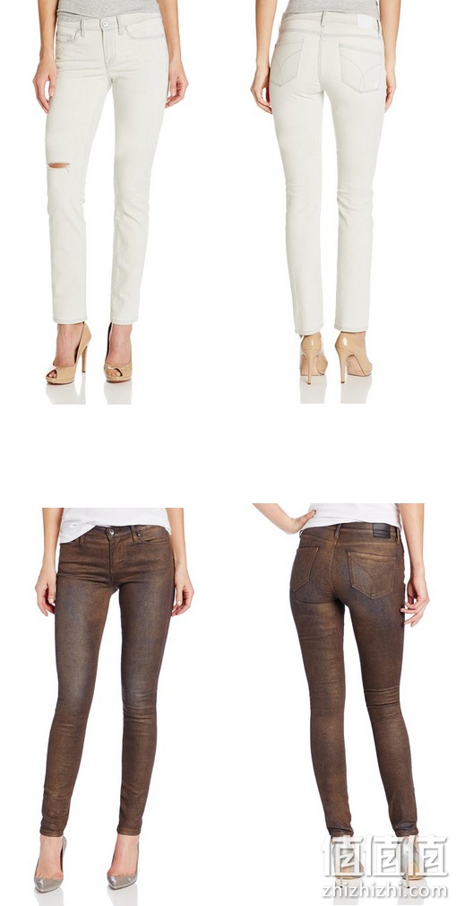 Calvin Klein Jeans 女士修身直筒破洞牛仔裤 