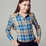 2014新款女士格子长袖修身加绒衬衫
