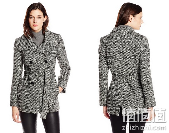 Calvin Klein 卡尔文•克莱恩女士粗花呢羊毛混纺大衣