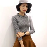 韩版女士小翻领长袖打底针织衫