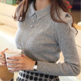 女士韩版娃娃领长袖套头针织衫